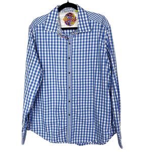 Robert Graham Men XL Blue White Check Plaid Button Down Shirt Classic Fit Cotton